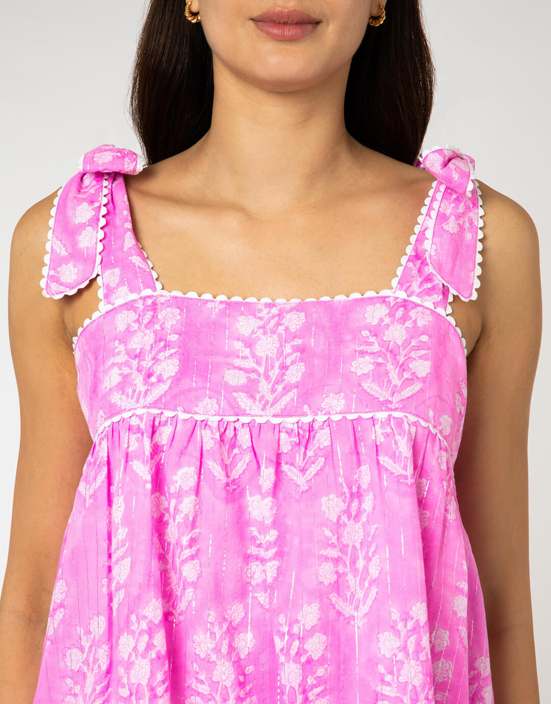 Small Flower Block Print Tie Shoulder Top - Orchid - Simply Beach UK