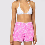 Small Flower Block Print High Waisted Shorts - Orchid - Simply Beach UK