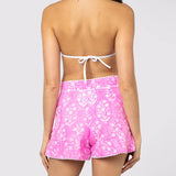 Small Flower Block Print High Waisted Shorts - Orchid - Simply Beach UK