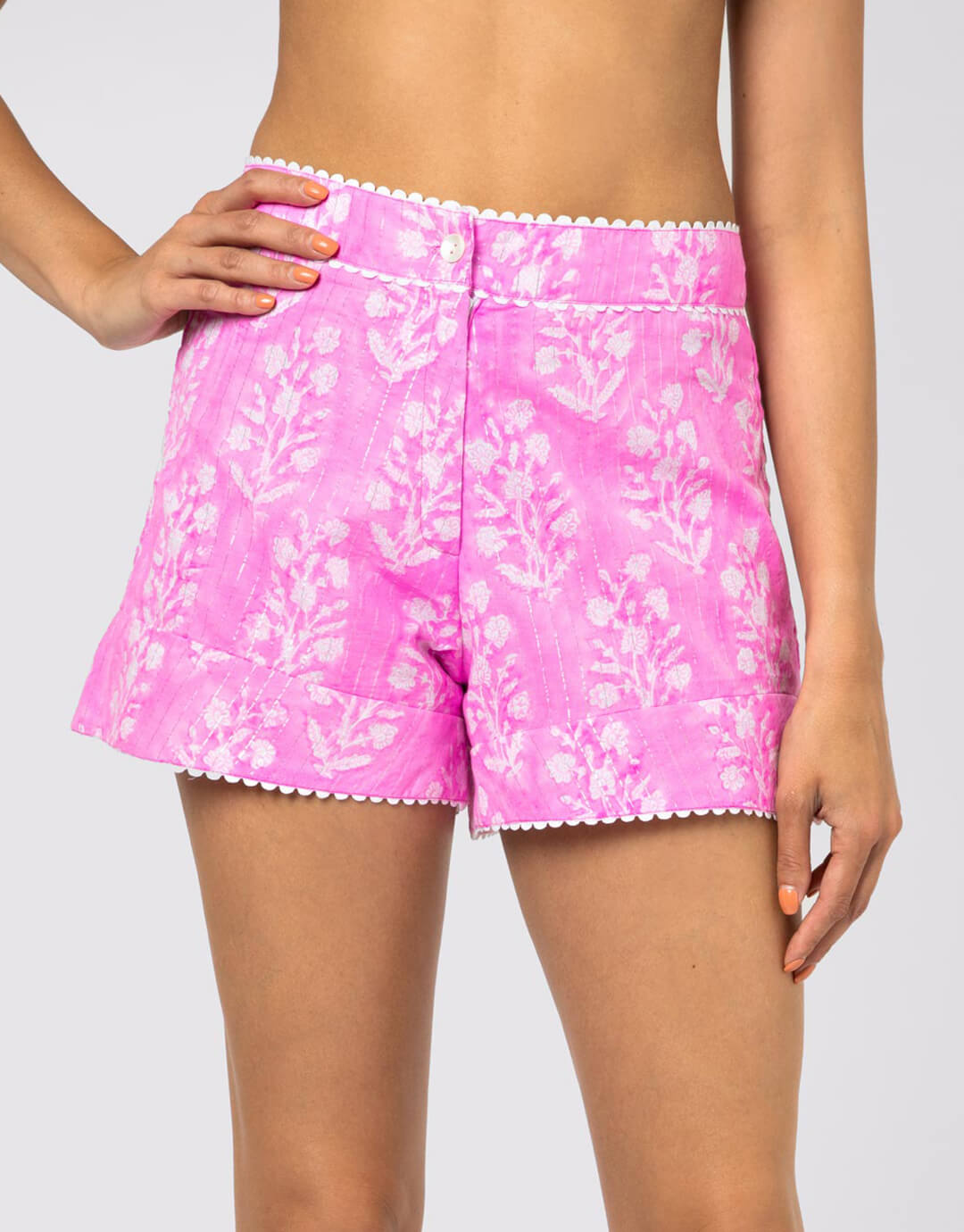 Small Flower Block Print High Waisted Shorts - Orchid - Simply Beach UK