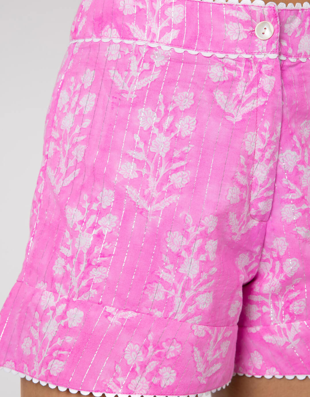 Small Flower Block Print High Waisted Shorts - Orchid - Simply Beach UK