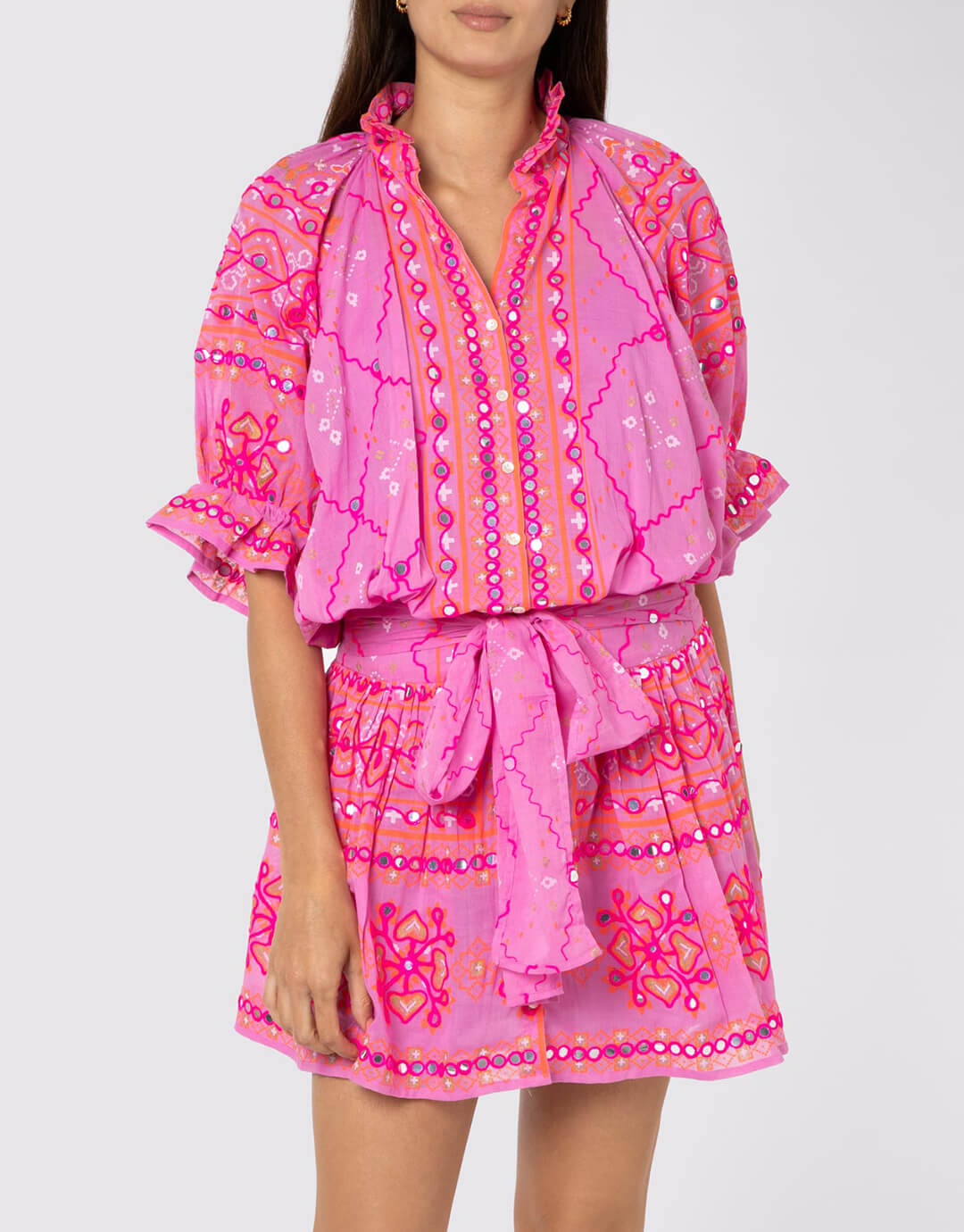 Mosaic Blouson Dress with Mirror Embroidery - Orchid - Simply Beach UK