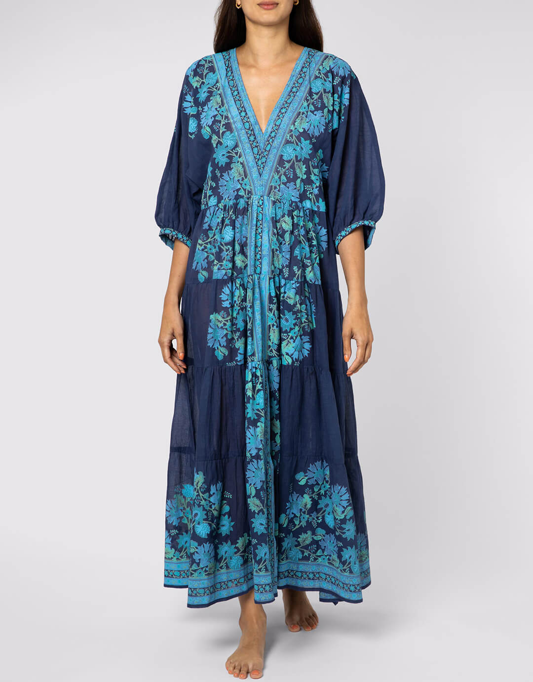 Rose Border Print V-Neck Maxi Dress - Indigo - Simply Beach UK