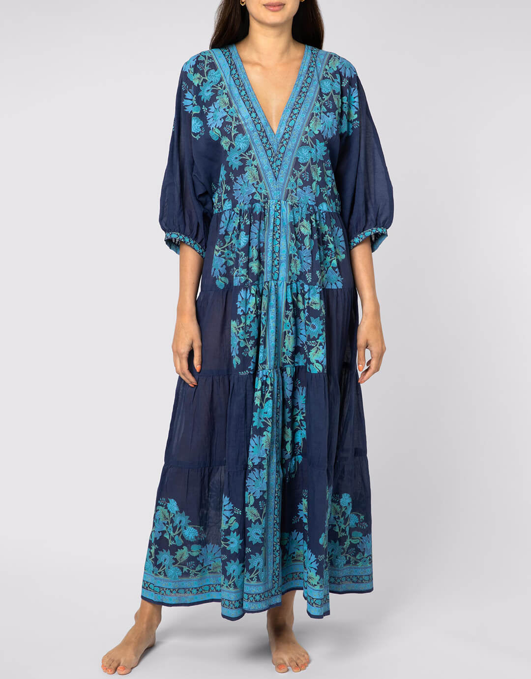 Rose Border Print V-Neck Maxi Dress