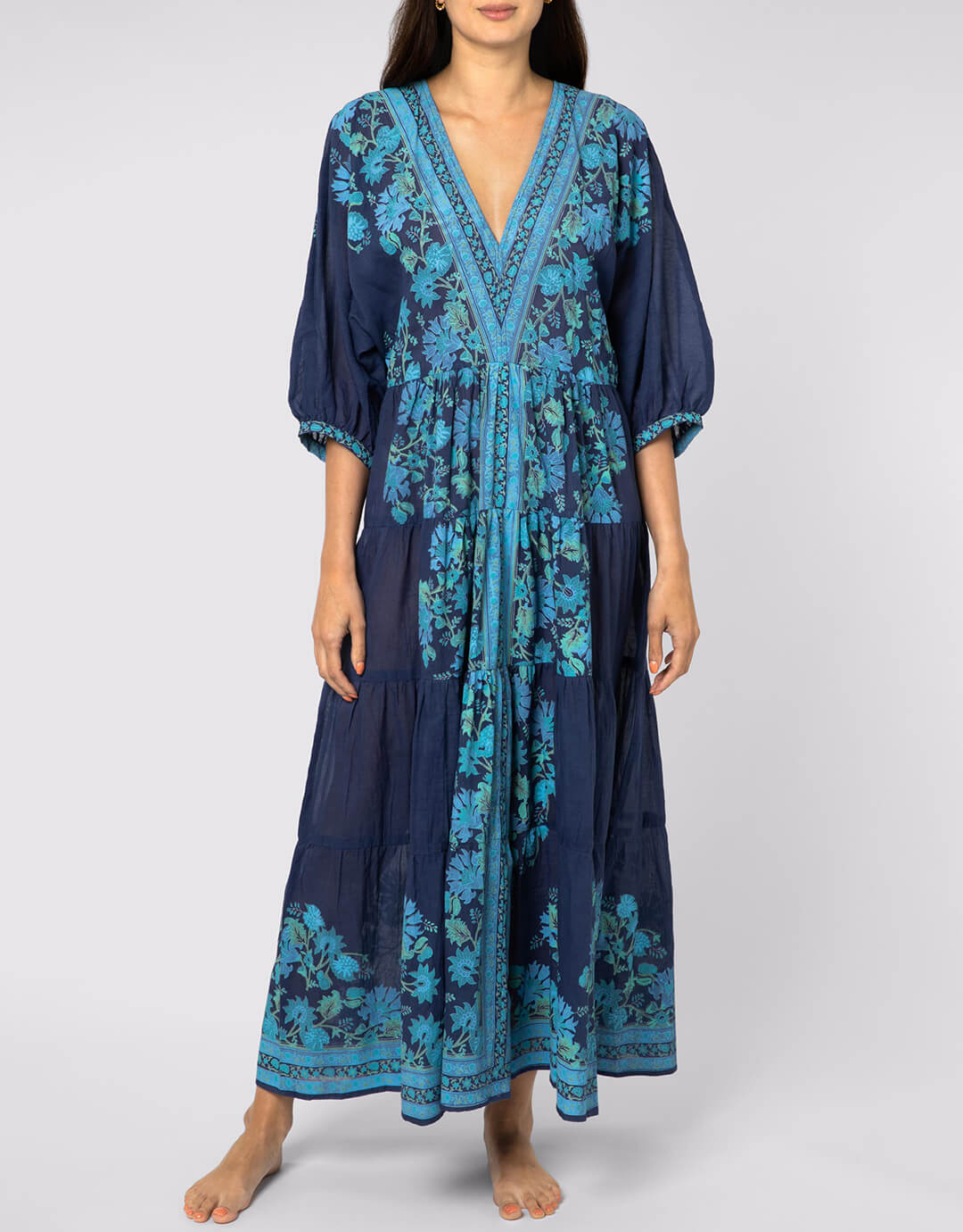 Rose Border Print V-Neck Maxi Dress - Indigo - Simply Beach UK