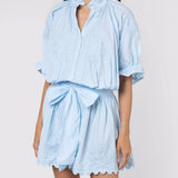 Poplin Blouson Dress with Ric-Rac Embroidery - Pale Blue - Simply Beach UK