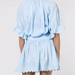 Poplin Blouson Dress with Ric-Rac Embroidery - Pale Blue - Simply Beach UK