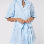 Poplin Blouson Dress with Ric-Rac Embroidery - Pale Blue - Simply Beach UK