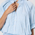 Poplin Blouson Dress with Ric-Rac Embroidery - Pale Blue - Simply Beach UK