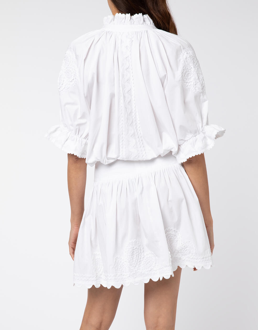 Poplin Blouson Dress with Ric-Rac Embroidery - White - Simply Beach UK