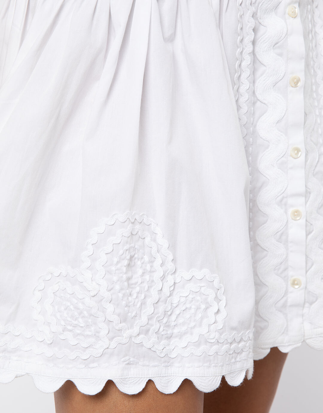 Poplin Blouson Dress with Ric-Rac Embroidery - White - Simply Beach UK