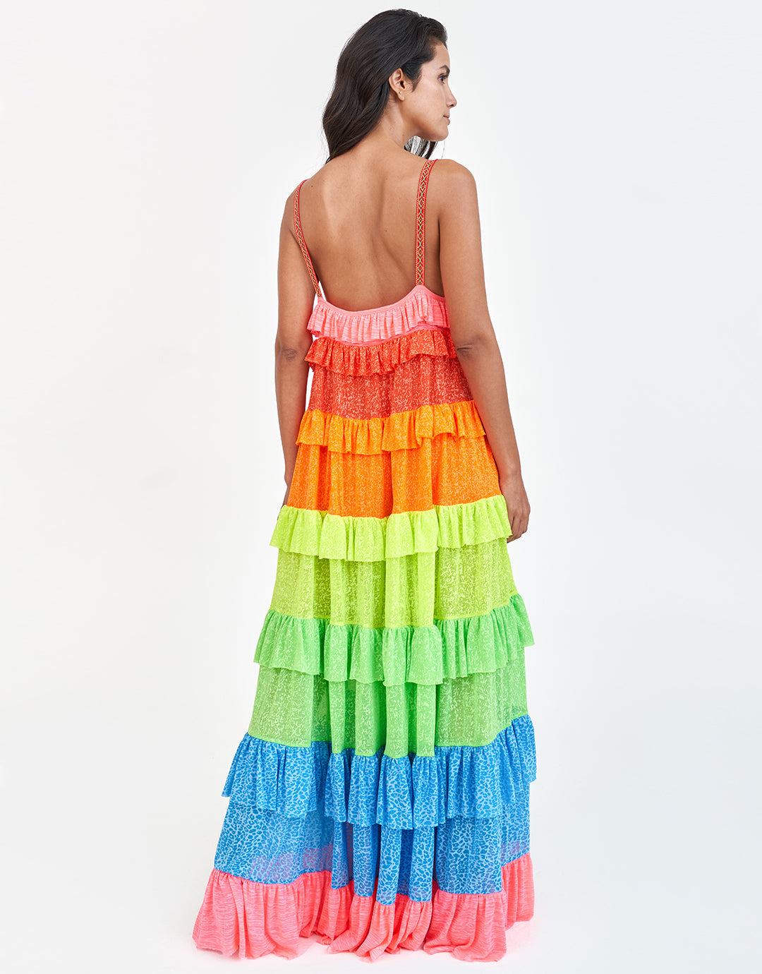 Pitusa Rainbow Ruffle Tiered Dress - Brights