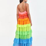 Pitusa Rainbow Ruffle Tiered Dress - Brights