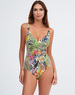 Palm Wrap Front Swimsuit - Multi - Simply Beach UK