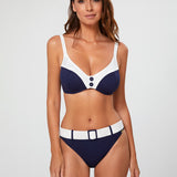 Pitusa Plunge Bikini Top - Navy and White - Simply Beach UK
