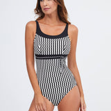 Portofino High Neck Swimsuit - Black and White - Simply Beach UK