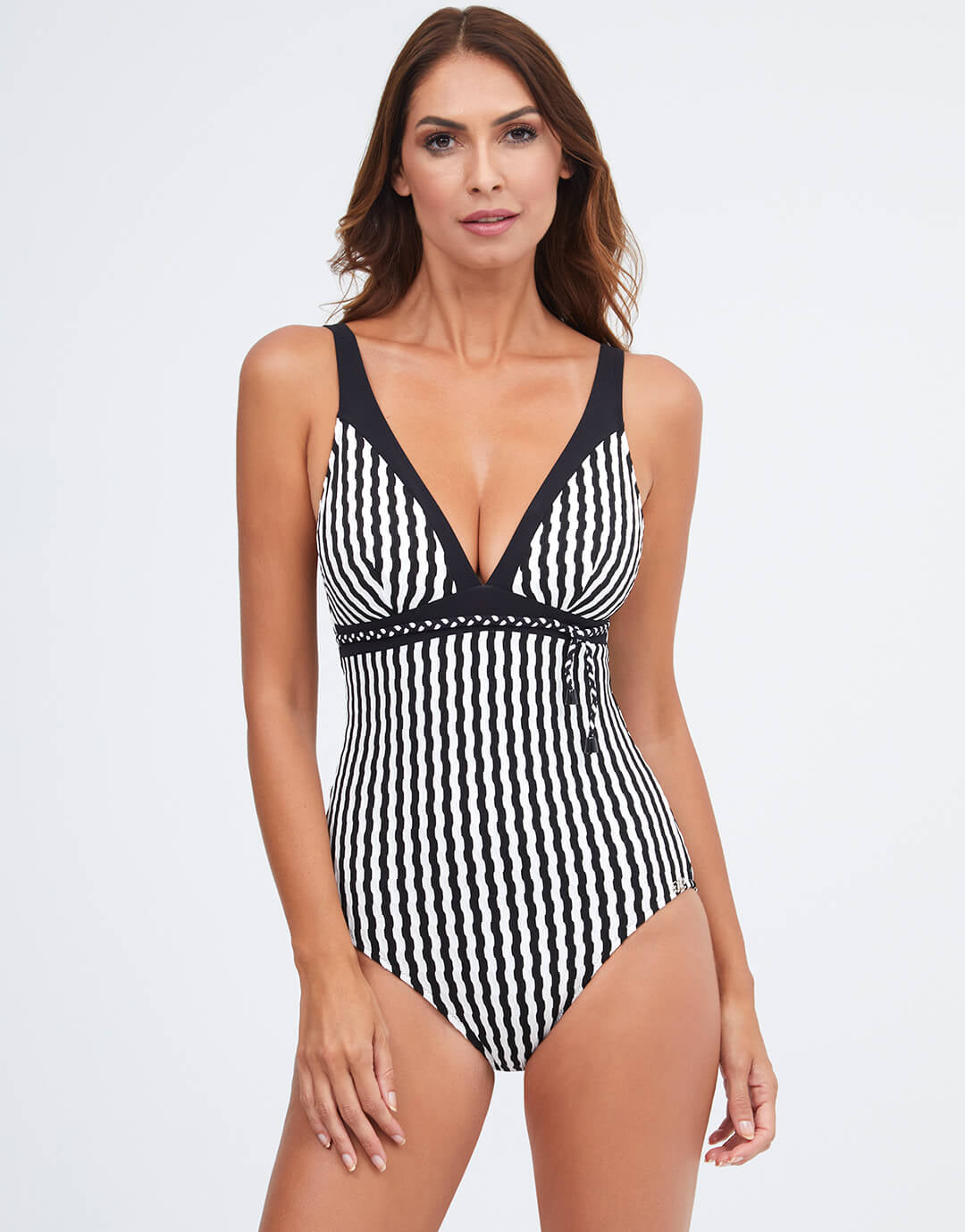 Portofino V Neck Swimsuit - Black and White - Simply Beach UK