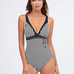 Portofino V Neck Swimsuit - Black and White - Simply Beach UK