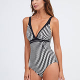 Portofino V Neck Swimsuit - Black and White - Simply Beach UK