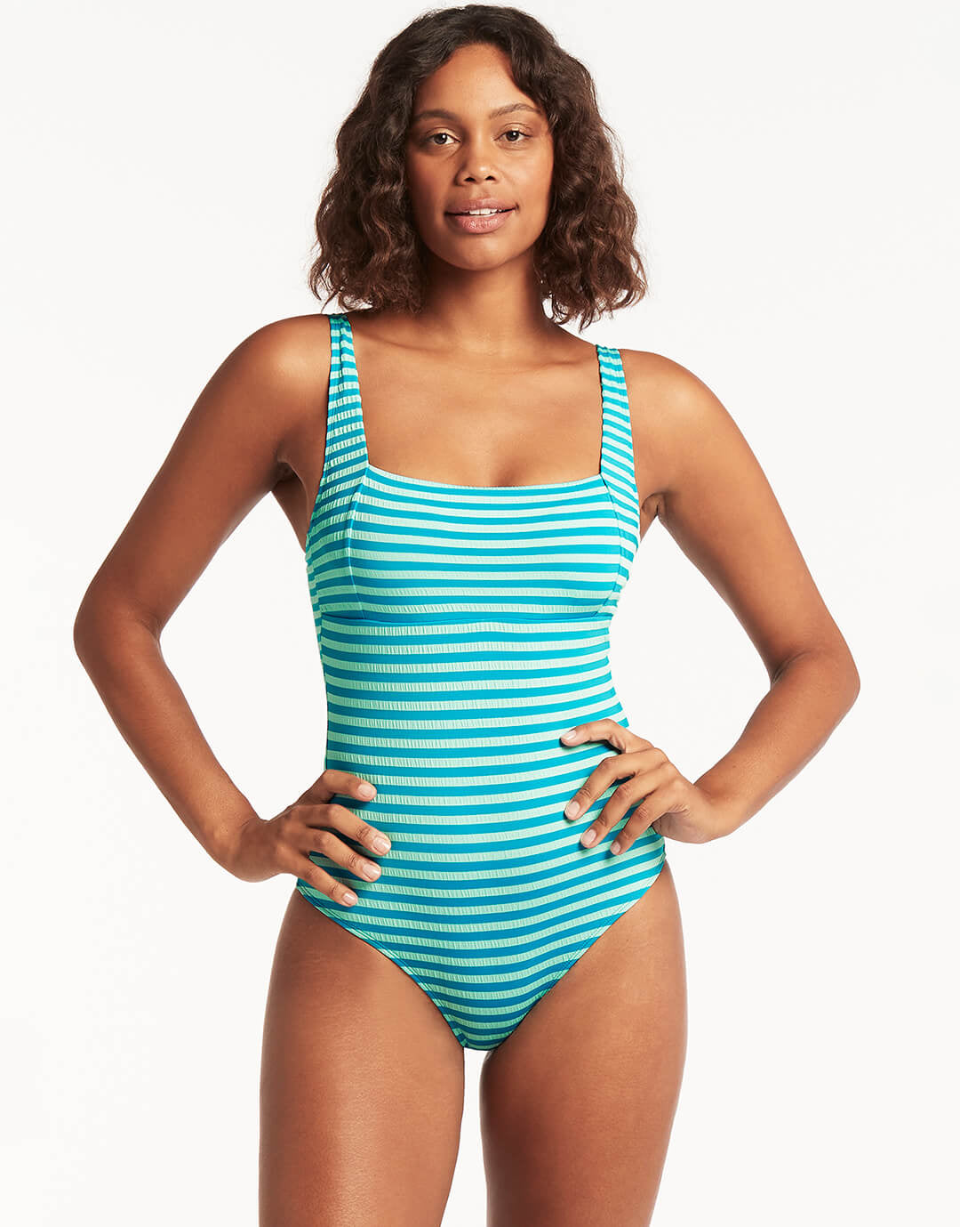 Capri Square Neck Swimsuit - Aqua - Simply Beach UK