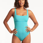 Capri Square Neck Swimsuit - Aqua - Simply Beach UK