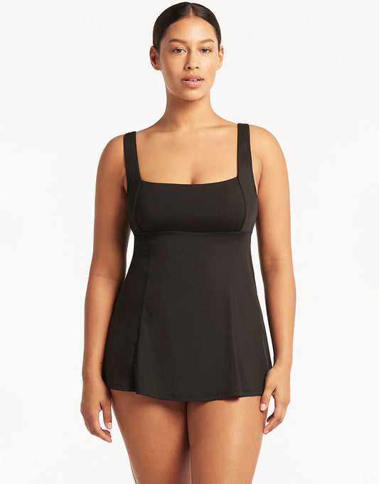 Essentials Square Neck Swim Dress - Black - Simply Beach UK