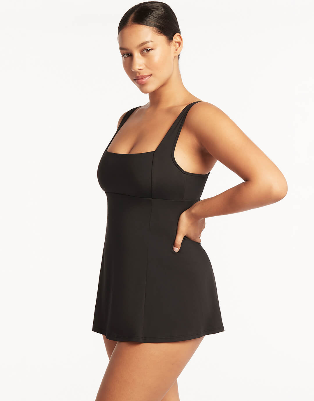 Essentials Square Neck Swim Dress - Black - Simply Beach UK