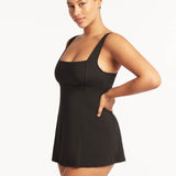 Essentials Square Neck Swim Dress - Black - Simply Beach UK