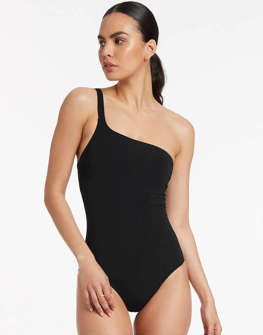 Jetset One Shoulder Swimsuit - Black - Simply Beach UK