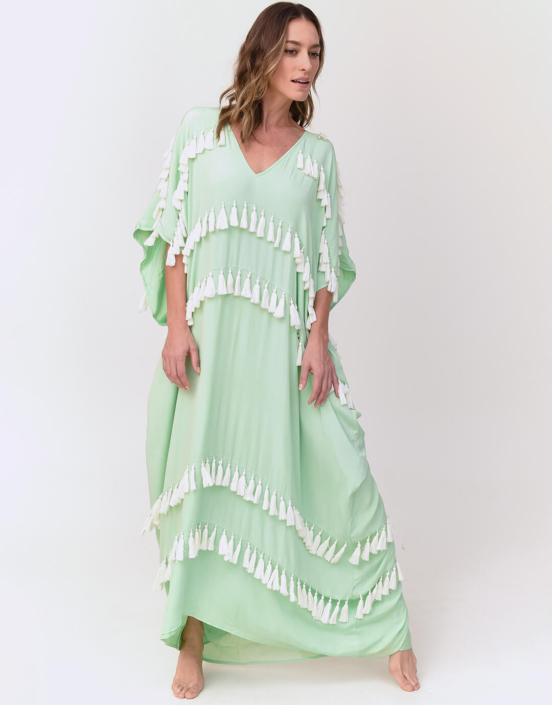 Silky Tassel Kaftan - Pistachio - Simply Beach UK