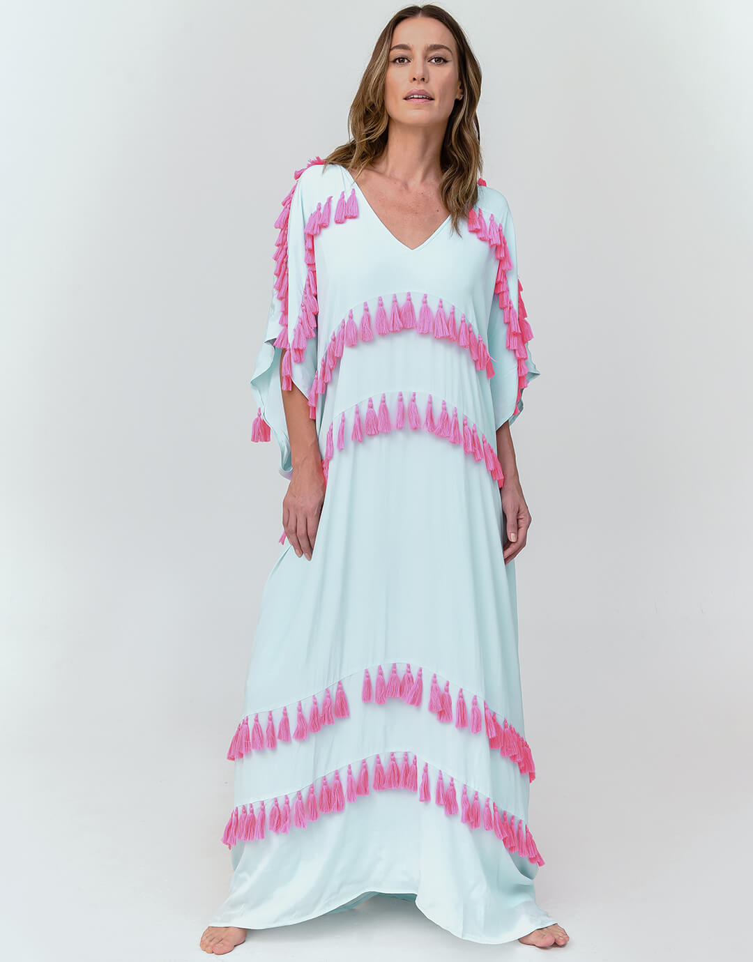 Silky Tassel Kaftan - Sky Blue - Simply Beach UK