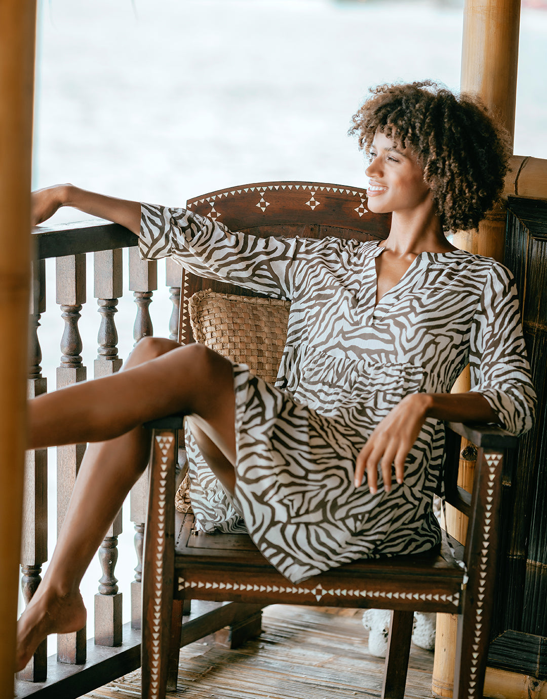 Namibia V Neck Tunic - Brown/White - Simply Beach UK