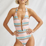 Pastel Sunset Swimsuit - Pink Stripe - Simply Beach UK