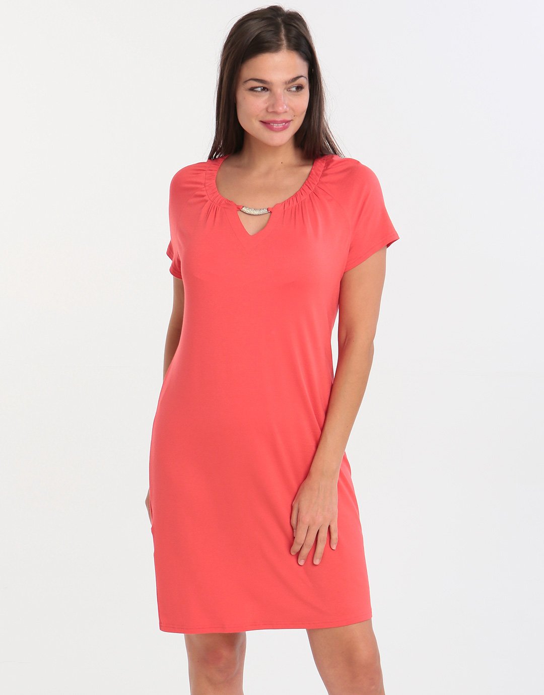 Charmor Necklace Detail Dress - Red