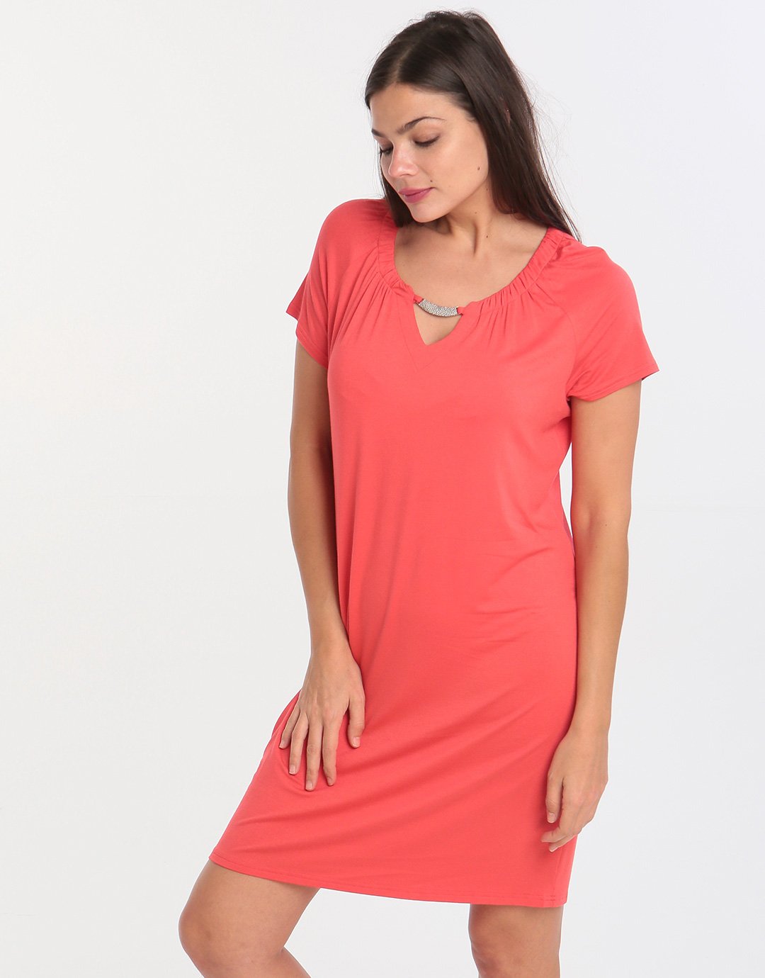 Charmor Necklace Detail Dress - Red