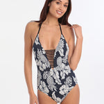 Seafolly Royal Horizon Deep V Maillot - Blue